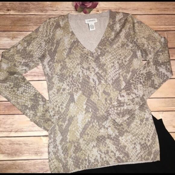Carmen Marc Valvo Metallic Animal Print Sweater Small EUC - Picture 6 of 9